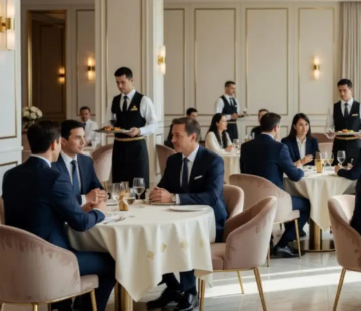 Poslovni event u suvremenom casino restoranu s elegantno postavljenim stolovima