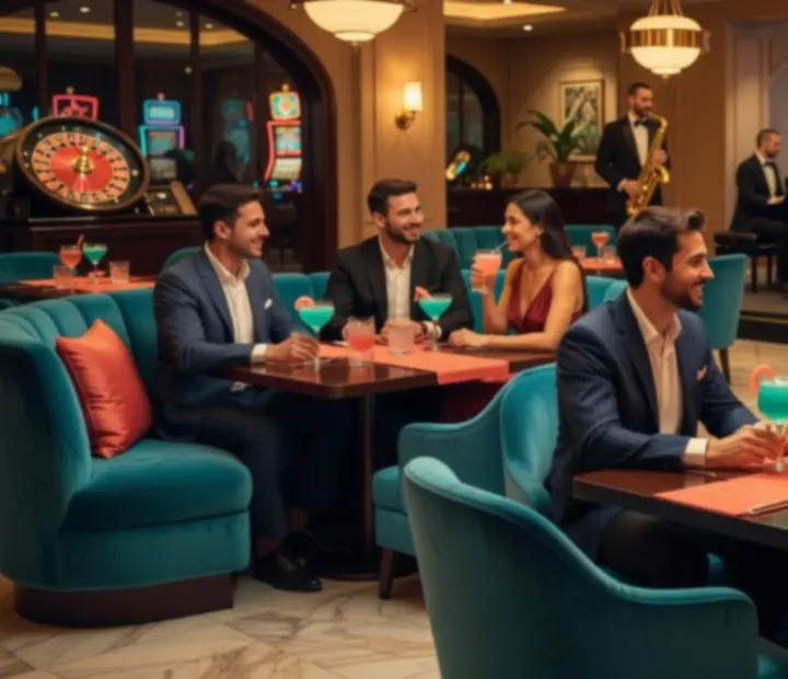 Večernji ambijent casino restorana s elegantnim osvjetljenjem